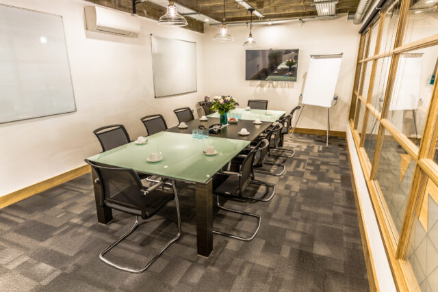 The Glass Room private meeting room in Shoreditch with boardroom seating for 10 people