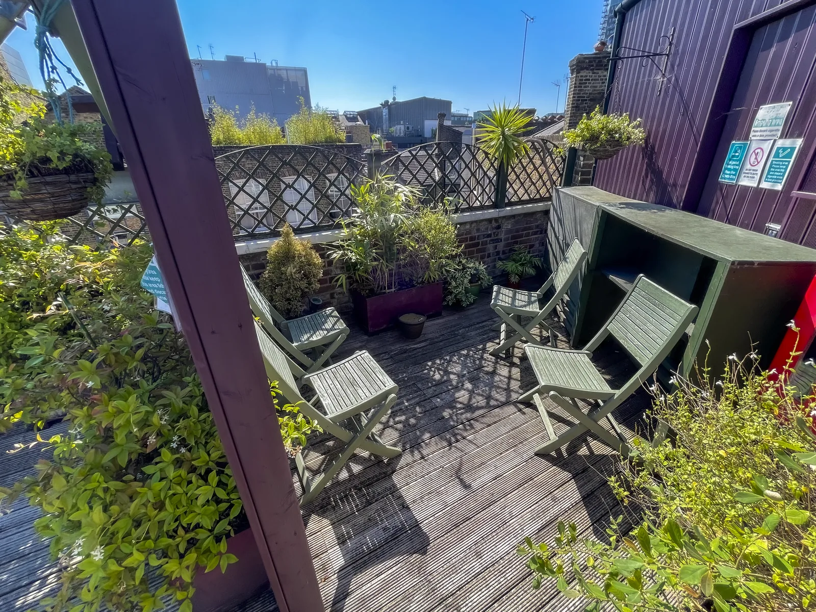 Rooftop lounge seating at Proper Office