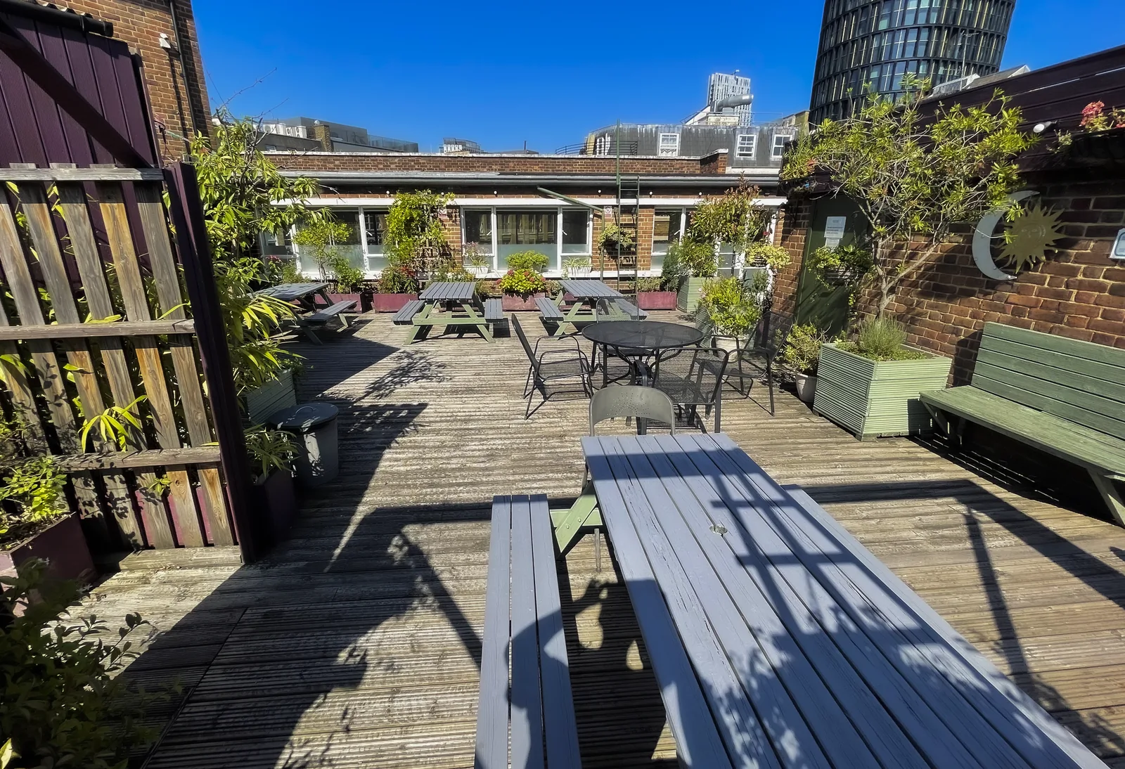 Picnic-style seating on the Roof Garden