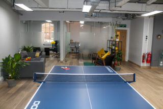 Breakout area with ping pong table in Shoreditch office workspace