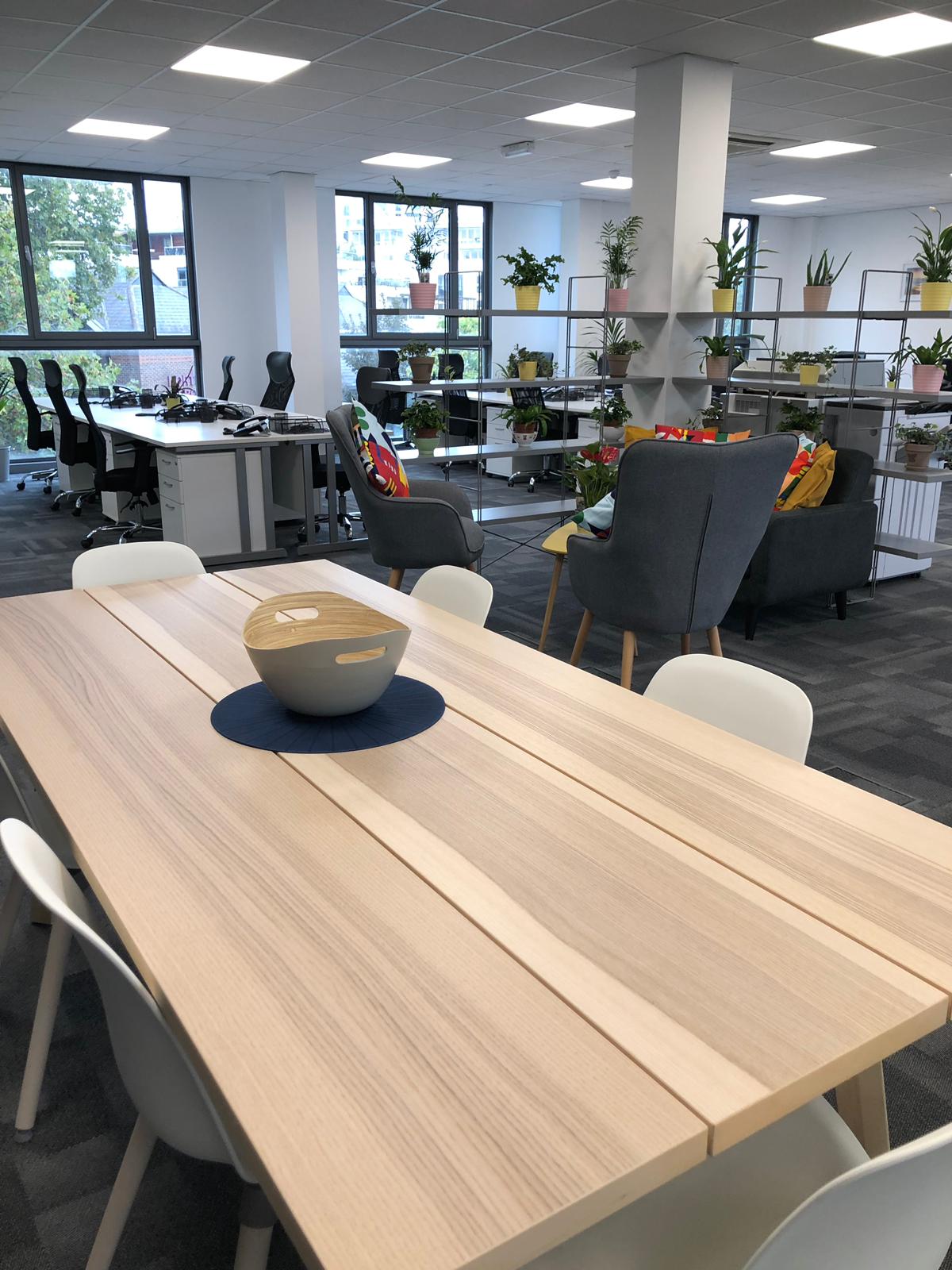 Collaborative serviced office workspace in Putney with open-plan desks and breakout seating